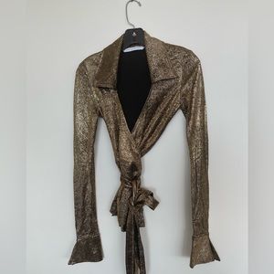Diane Von Furstenberg Gold Metallic Wrap Top